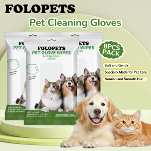 Pet Cleaning Gloves 8pcs Wash-free Gloves Disposable Wet Wipes