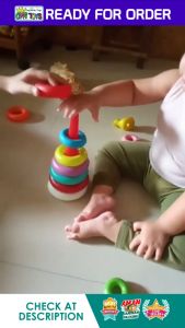 Mainan Edukasi Susun Ring Donat Isi 10 - Mainan Ring Donat Bebek - Baby Stacking Donut Duck - Stacking Ring Rainbow Tower