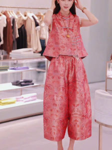 Young Style Revamped Tang Suit Two-Piece Set Traditional Chinese National Fashion Button up Top And Pants Summer Collection