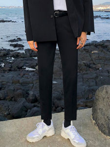 Spring Autumn Mens Slim Fit Casual Pants Korean Style Nine Points Summer Long Small Foot West Pants Fashionable Youth Leisure