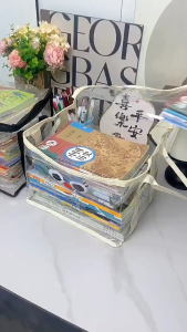 กระเป๋าจัดเก็บหนังสือ PVC แบบใส - ขนาด25x25x34cm มีซิป - ซ้อนได้ กันฝุ่น กันน้ำ (การ์ตูน) BS75