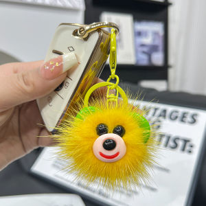 Real Mink Bear Head Car Keychain Furry Plush Toy Book Bag Accessory Birthday Gift for Women Authentic Mink Bear Head Pendant