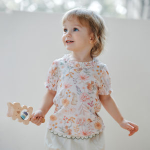 OAK FAMILY | Summer Short Sleeve Girls Loose Bubble Sleeve Round Neck T-Shirt