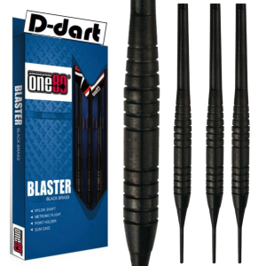 ONE80 SOFT TIP DART - 16G/18G (BLASTER) BLACK CHROME BRASS DART WITH SLIM HARD DARTS CASE