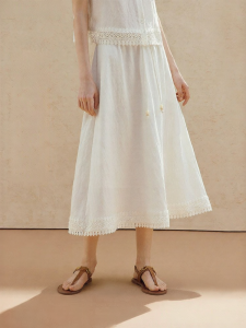 INMAN | Linen-blend Lace Crochet Drawstring Skirt