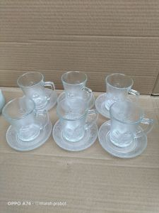 paket cangkir kopi set 12pcs(6gelas& tatakan 6) gelas kopi/gelas kaca/gelas teh/gelas mewah/gelas kopi motif bunga