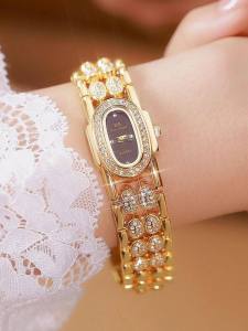Fashionable Waterproof Small Diamond Encrusted BS Ladies Watch Elegant Luxury Quartz Movement Mineral Glass round Dial Womens Wristwatch
