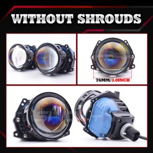 130W 3.0 Inch Bi LED Blue Projector Lens H4 H7 H1 H11 9005 9006 Headlight 28000lm 3 Reflectors Light Conversion Kit For Car Motorcycle Accessories Retrofit