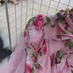 LJเรียบหรู แขนยาว ทรงเอ พลีท ผ้าชีฟอง เดรส ปกตั้ง เอว สไตล์เทพนิยายอ่อนโยน ผู้หญิง แฟชั่น เดรส