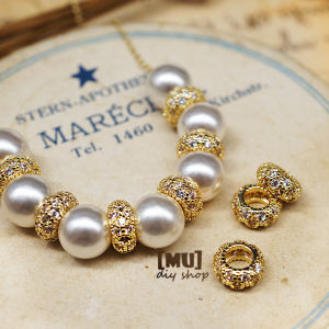 Handmade Jewelry Accessories 18K Gold Plated Pure Copper Matte Zirconia Large Hole Flat Strung Beads Loose Beads Fashion Accessories