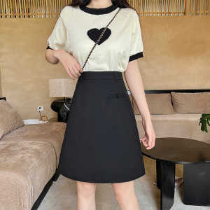 High Waist Knee-Length Black Midi Skirt for Women Student A-Line Skirt Polyester Cotton Blend Summer New Style Half Body Skirt