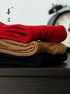 Warm Thick Knitted Mid-Calf Socks Three Pairs Home Comfortable Red Knit Winter Socks for Women Suitable for the Year of the Rat