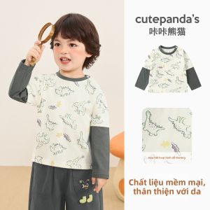 CUTEPANDAS | Áo Thun Dài Tay Giả Cổ Hai Mảnh Bằng Cotton