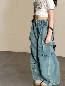 Cool Trendy Kids Jeans Casual Straight Leg Pants Elastic Waist Cotton Polyester Blend Autumn Fashion Childrens Clothing