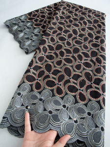 Nigerian African Cotton Lace Fabric Luxury Swiss Voile Lace Fabric With Sequins For Evening Gown & Party Dress