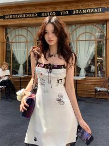 Váy Mùa Hè Không Tay Ren Đan Xen Dây Đeo Ngực Nữ Dáng Chữ a Cỡ Lớn 300 Pound Váy Ngắn Ngọt Ngào