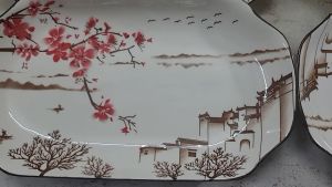 DĨA XOÀI GỐM SỨ HỌA TIẾT LỘC ĐÀO VIÊN MÃN - 27CM