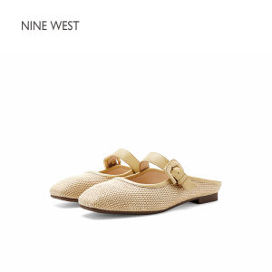 Nine West Woven Slippers Womens Flat Bottom Outdoor Wear Summer New Style Casual Belt Buckle Sheepskin Lined Slip-On Shoes