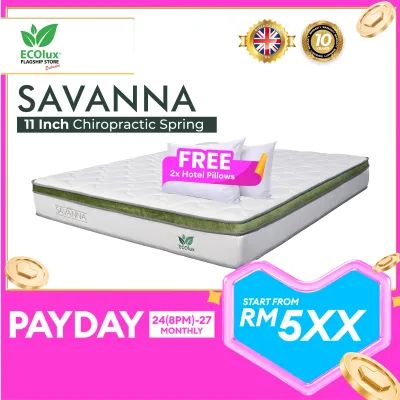 ECOlux - Savanna 11inch HOTEL Grade | Chiropractic Spring Mattress | Back Support | Medium Firm | Tilam