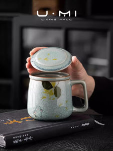 U Mi LIVING Ice Crystal | Hand-Painted Ceramic Rabbit Mugs with Lid Tea Brewing Cups Personal Nordic Style Home Use Mugs