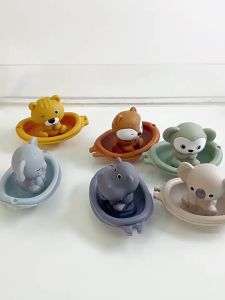 Childrens Bathroom Stackable Floating Boat Toy Infant Bathing Water Play Stacking Boat Animal Finger Set Toy
