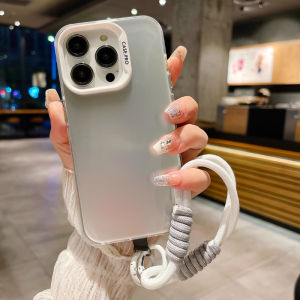 Premium Feel Gradient Colorful Bumper Case for Apple 14 pro iPhone 13 pro Max Frosted Lanyard Anti-Fingerprint Men Women