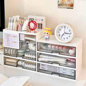 Acrylic Desktop Organizer Box Office Supplies Drawer Style Large Capacity Multi Functional Pen Holder Rectangular Shape Plastic