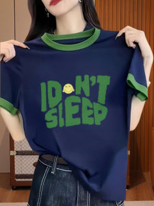 Áo Thun Cotton Tay Ngắn Mùa Hè 2025 Phong Cách Hàn Quốc Thường Ngày in Chữ Màu Tương Phản Chất Liệu Cotton Dành Cho Nữ
