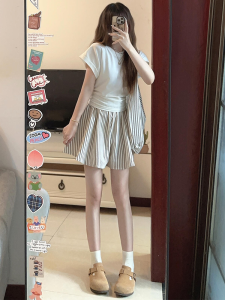 Salt Series Casual Cotton Sportswear Set Womens Summer Small Size Short Sleeve Top Shorts Loose Two-Piece Suit for Young Girls