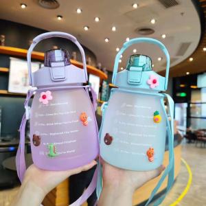 Luckin Mall High Quality Cute Girls Water Bottle 1300ML with Stickers Straw Big Belly Cup Sports Bottle for Water Jug Children Female Kettle with Strap