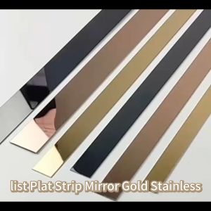 5M List Plat Strip Mirror Gold Stiker Dinding Garis Datar Bahan Stainless Steel Warna Emas