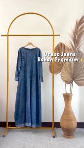Gamis Jeans Maxy -  Dress Light Snow -  Baju Gamis Polos - Material Jeans Snow Wash - Busana Muslim Wanita Dewasa
