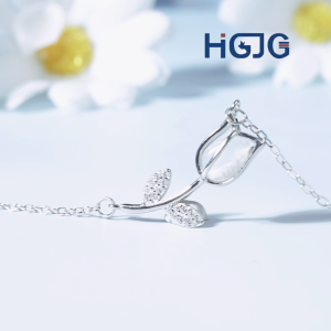 Dây Chuyền Bạc 925 HGJG Hoa Tulip Dễ Thương Đính Đá Lấp Lánh Thiết Kế Tinh Tế Dây Chuyền Nữ Tulip
