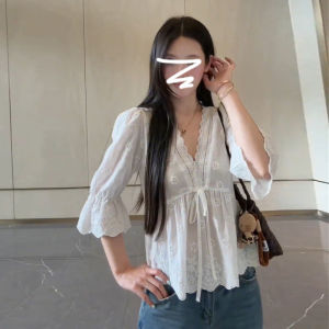 unifittoo | Elegant White Shirt V-Neck Waist-Tie Female Top