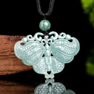 TIMESWIND Natural Jade Light Green Double Sided Butterfly Women Pendant with Certificate