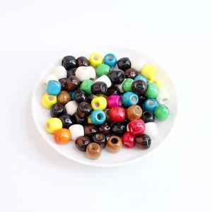 50/100Pcs Natural Wooden Beads Colorful Barrel Shaped Wood Beads Big Hole Loose Beads For Jewelry Making DIY Hair Accessories