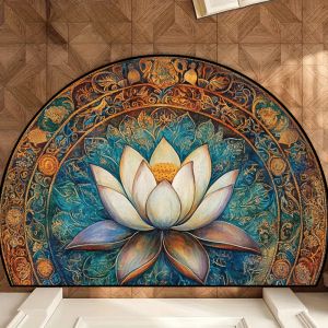 VIKAMA Lotus Mandala Semi-Circle Doormat Non-Slip Washable Entrance Rug for Yoga Room Bedroom Home Sweet Home Decor
