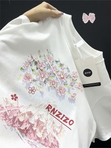 Large Size Womens Cotton Short Sleeve T-Shirt Summer Loose Casual Fashion Brand Tagless Top Korean Style round Neck Tee