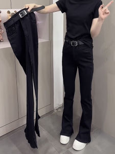 High Waist Elastic Black Straight Leg Horse Hoof Pants Womens plus Size Slimming Micro Flared Jeans Autumn New Style