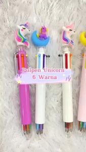Pulpen Karakter Unicorn 6 Warna Ballpoint Mekanik Full Moon Motif Kuda Pony Imut Multicolor Alat Tulis Perlengkapan Sekolah Kantor 6in1