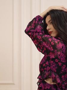 Elegant French Style Print Dress with Waist Cutout