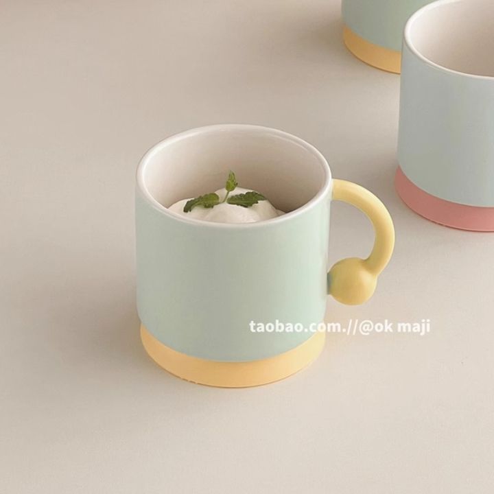 ok maji高颜值简约马克杯陶瓷小众情侣杯子家用喝水燕麦甜品杯 | Lazada.co.th