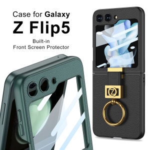 Rotating Key Ring Z Flip 6 7FE Leather Case Phone Cover Luxury Z Logo Hardware Samsung Galaxy Z Flip6 Casing Screen Protection Anti-Drop Durable Hard PC Case with Tempered Glass