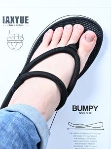 Mens Sandals Summer Outdoor Slip-On Beach Shoes Driver Wear Rear-Heel Thong Slippers Breathable Flat Rubber Sole Solid Color