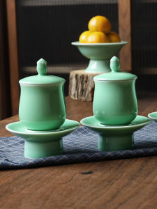 Longquan Celadon Lotus Water Cup Holy Grail Household Buddha Front Guanyin Water Filter Jug Ceramic Buddha Worship Cup Buddhist Ritual Instruments Ornaments