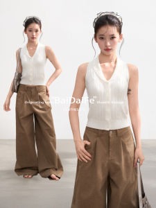 BAIDAIFEI | White V-neck Hang-neck Sleeveless Camisole