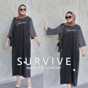 Midi Dress Black Wash Ld 120 / Midi Dress Wanita Viral / Atasan Midi Dress By Survive