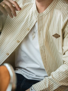 MADEN | American Retro Japanese Style Slim Stripe Baseball Shirt