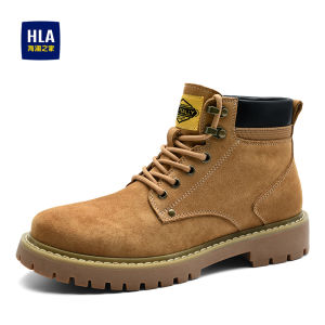 Mens Winter Martin Boots High Top Fleece Lined Outdoor Workwear Thick Bottom Anti-slip Yellow Boots Casual Style HLA