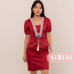 RIMINI - Dress Pesta Cheongsam Embroidery Tassel Berlengan Pendek Size XS-3XL - Yuxin Dress CC32200